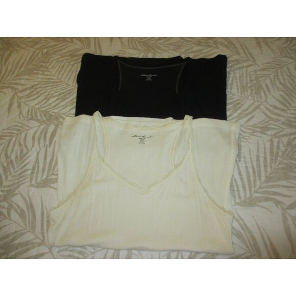 Eddie Bauer Womens Lace Trimmed Ribbed Tank Tops In Black & White Size M - Picture 5 of 6
